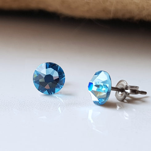 Aquamarine Blue Crystal Titanium Earrings, 6.5mm